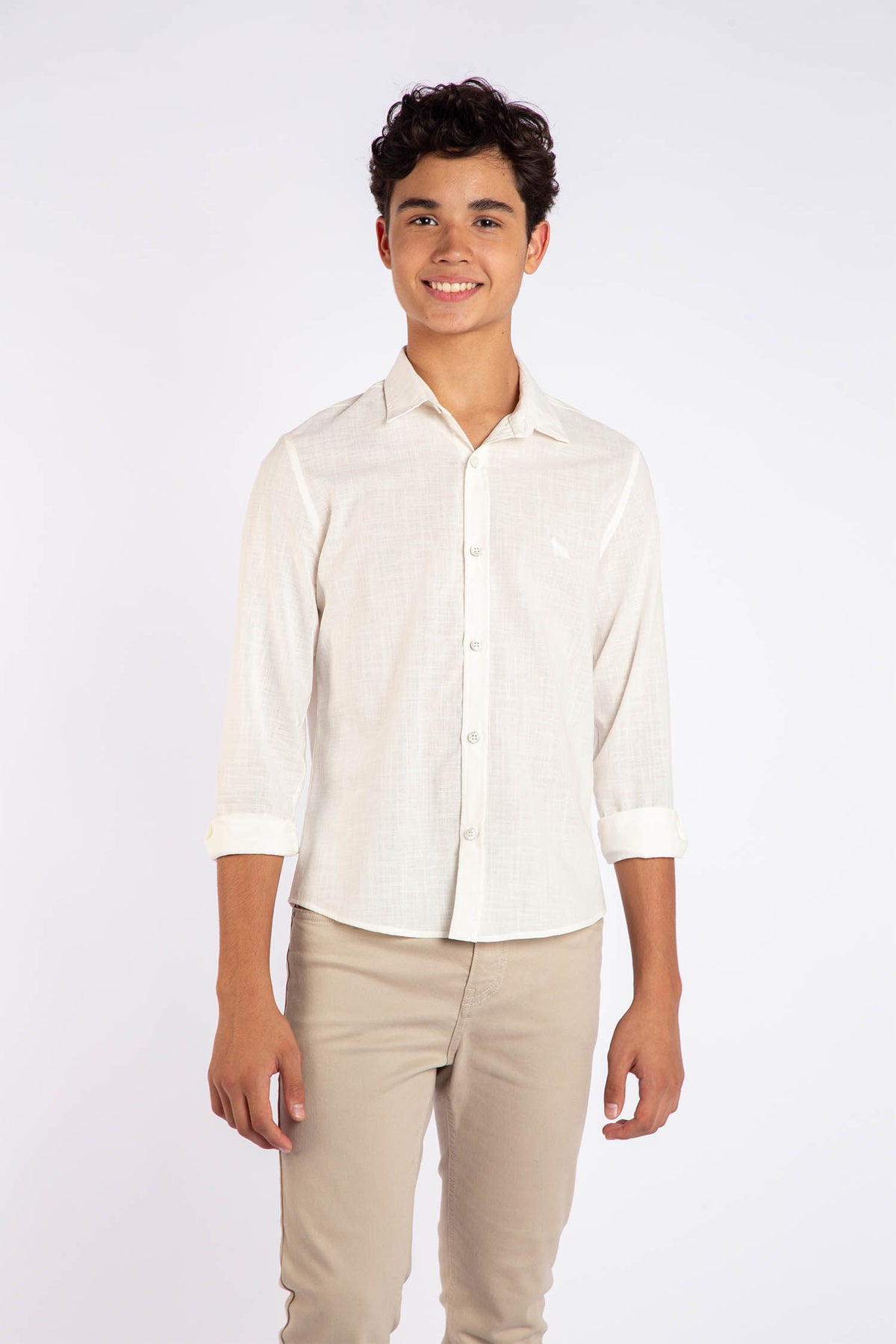 Camisa Básica Casual Young Menino Acostamento Branco