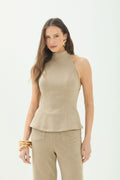 Blusa Gola Alta Peplum ACT Feminina Sand