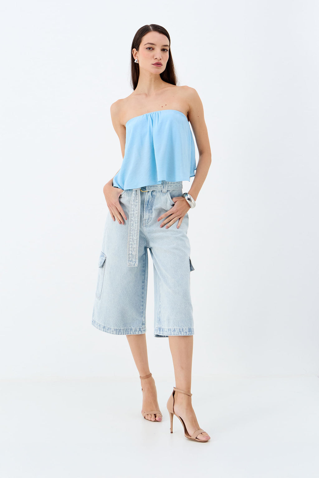 Blusa Assimétrica Sem Alça  ACT Feminino Clear Blue