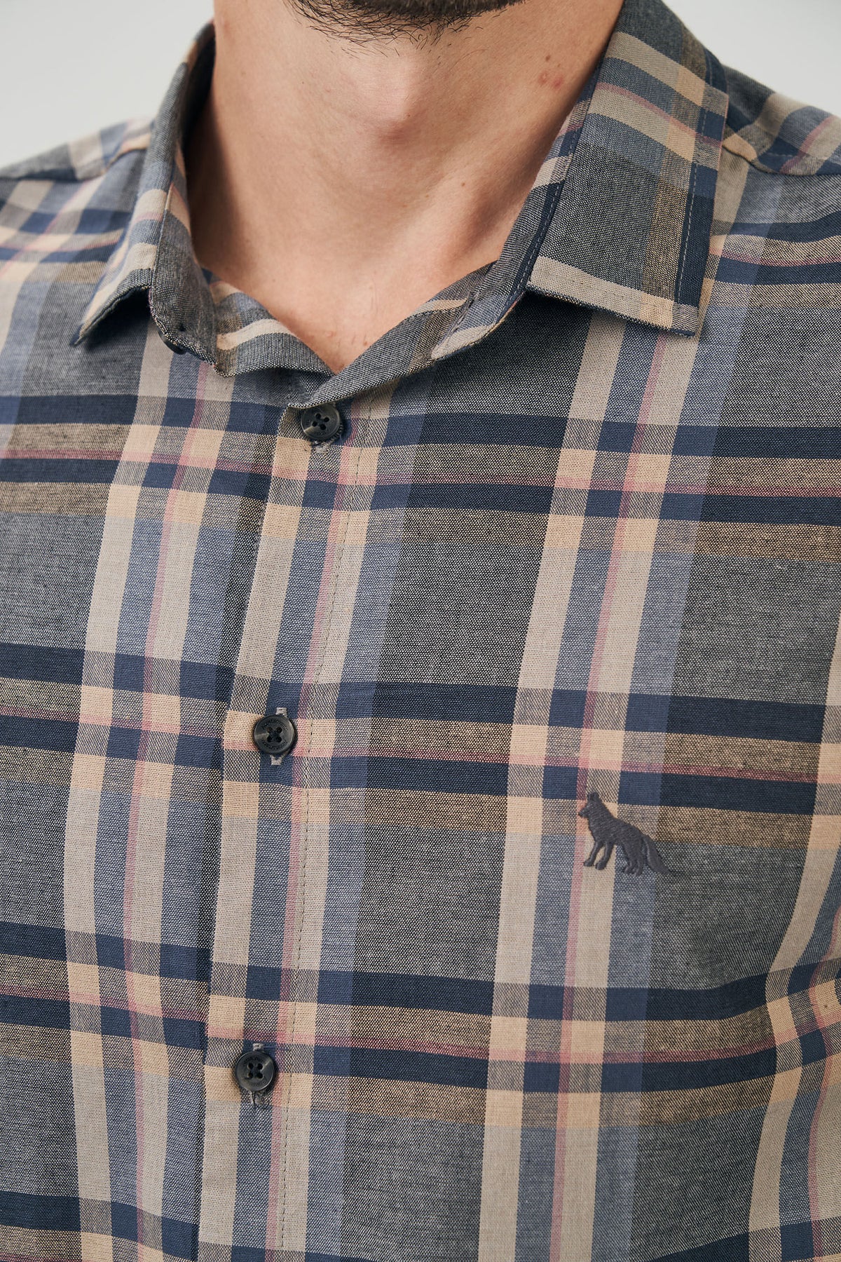 Camisa Xadrez Manga Longa Masculina Acostamento Xadrez Preto C/ Rosa E Azul