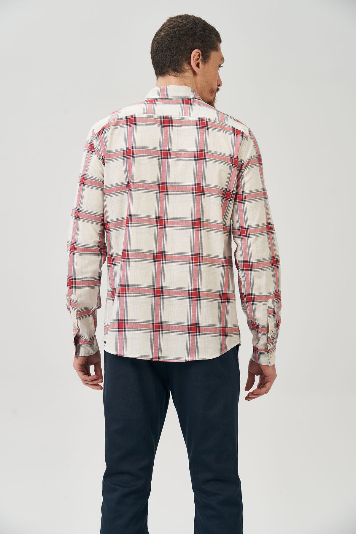 Camisa Manga Longa Xadrez Mascro Masculina Acostamento Off C/ Vermelho E Azul