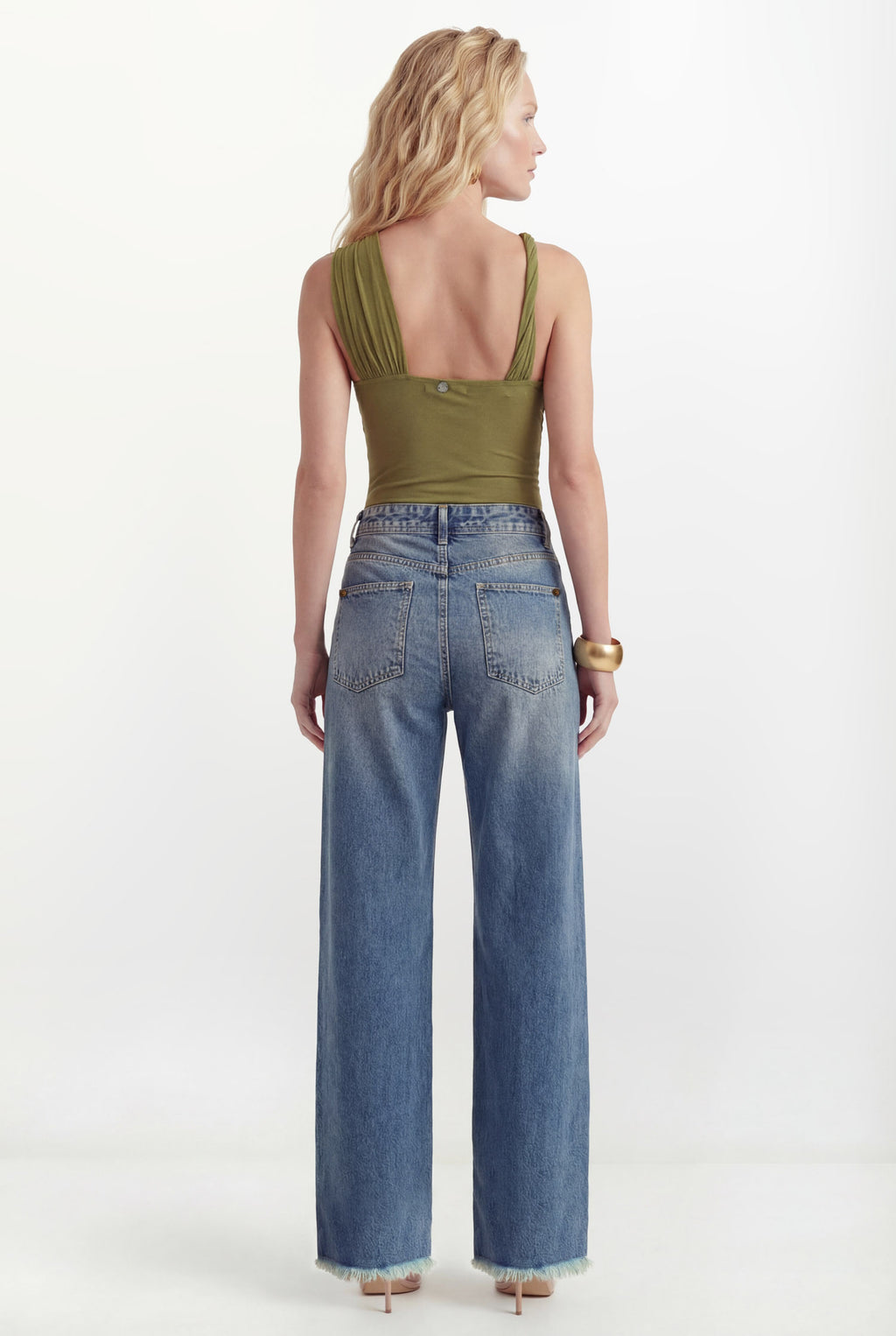 Body De Tule Drapeado Assimétrico ACT Feminino Fresh Olive