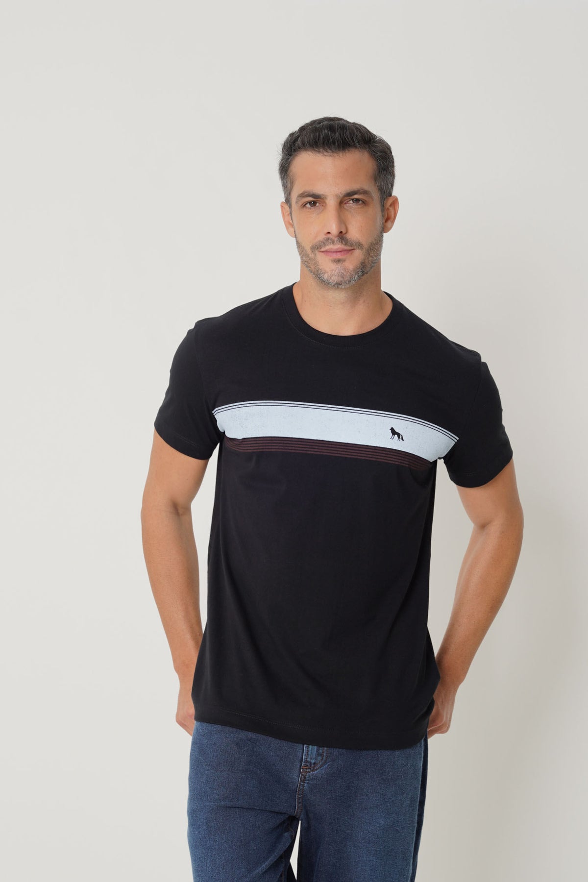 Camiseta Manga Curta Casual Masculina Acostamento Preto