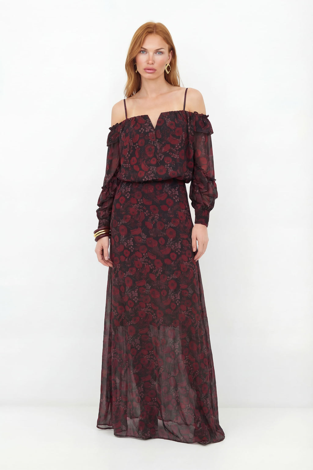 Saia Longa Fluida Estampada ACT Feminina Velvet Garden