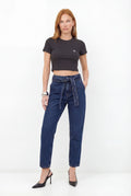 Calça Jeans Mom Com Faixa ACT Feminina Jeans Escuro