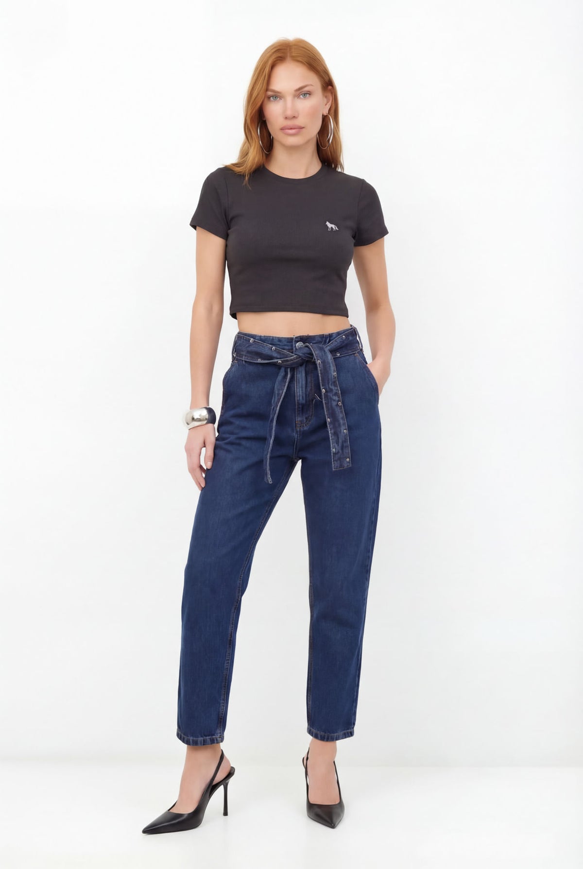 Calça Jeans Mom Com Faixa ACT Feminina Jeans Escuro