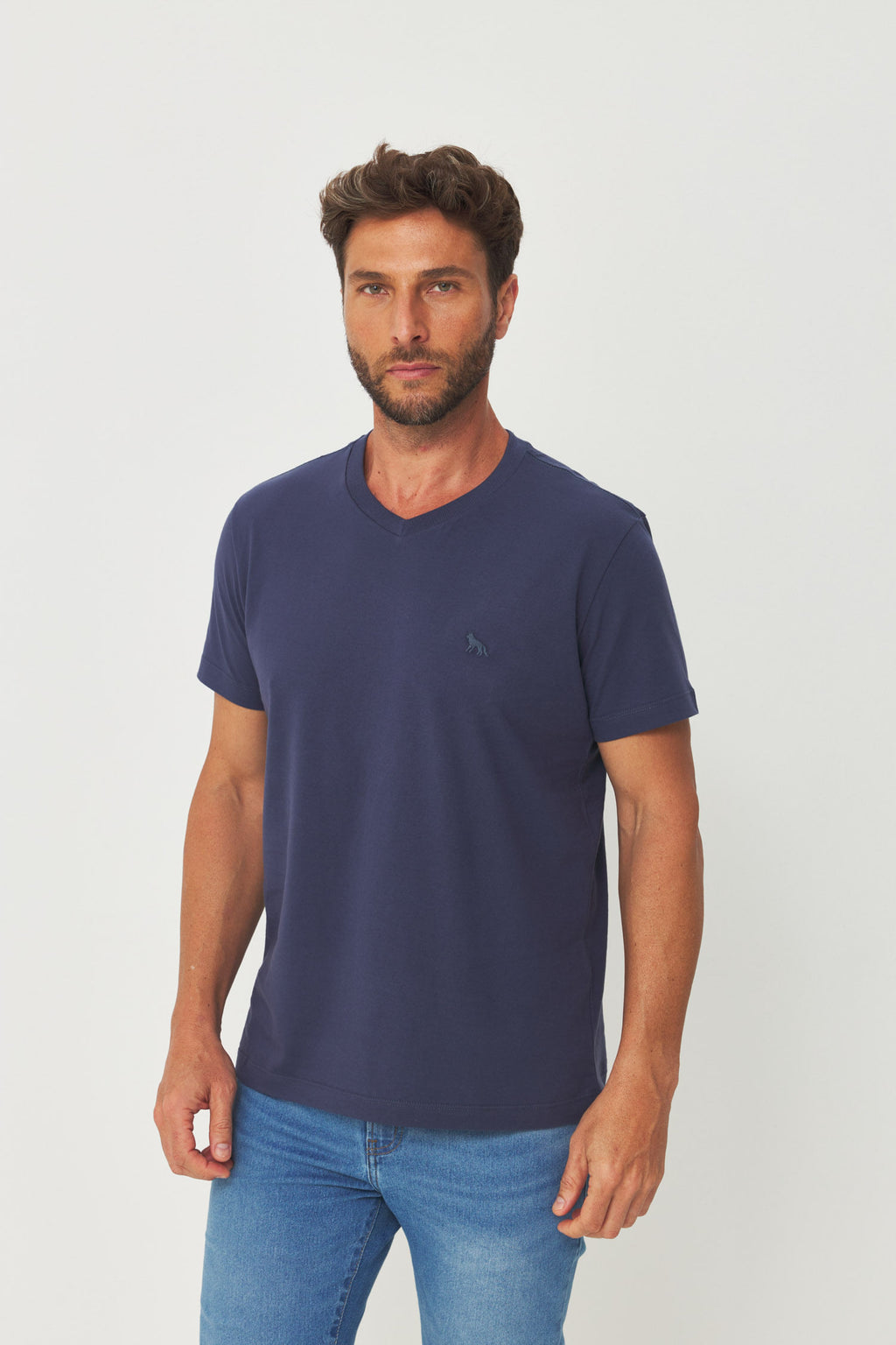 Camiseta Casual Gola V Masculina Acostamento Azul Navy