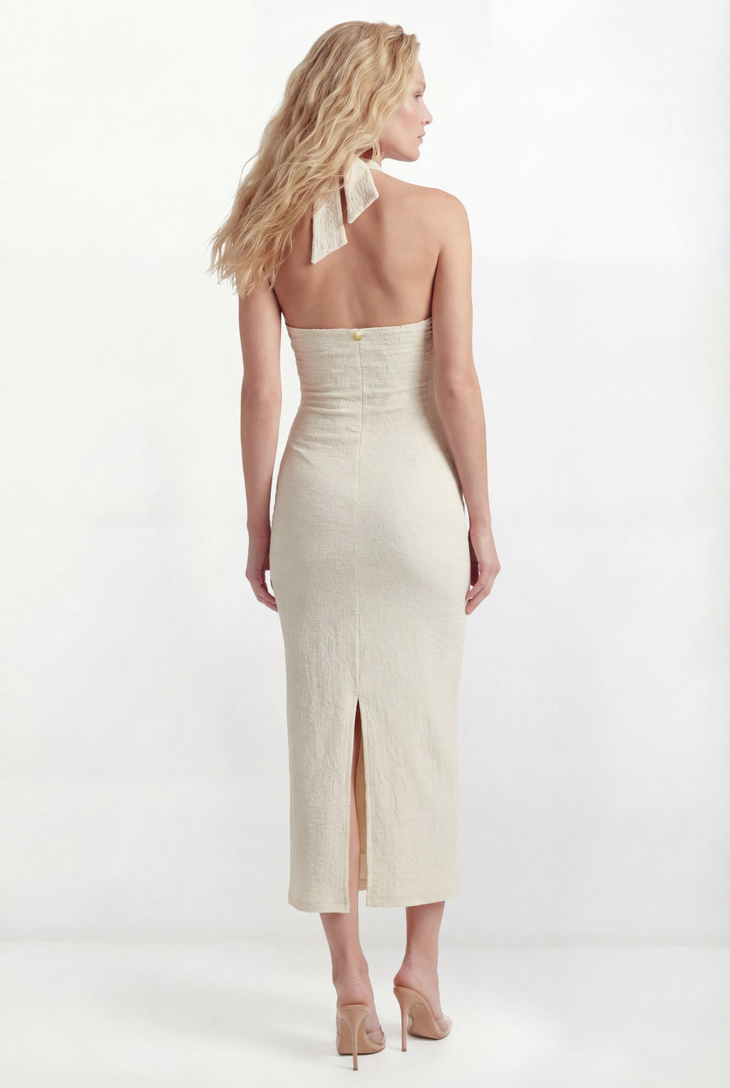 Vestido Midi Fenda Malha Texturizada ACT Feminino Deep Brown