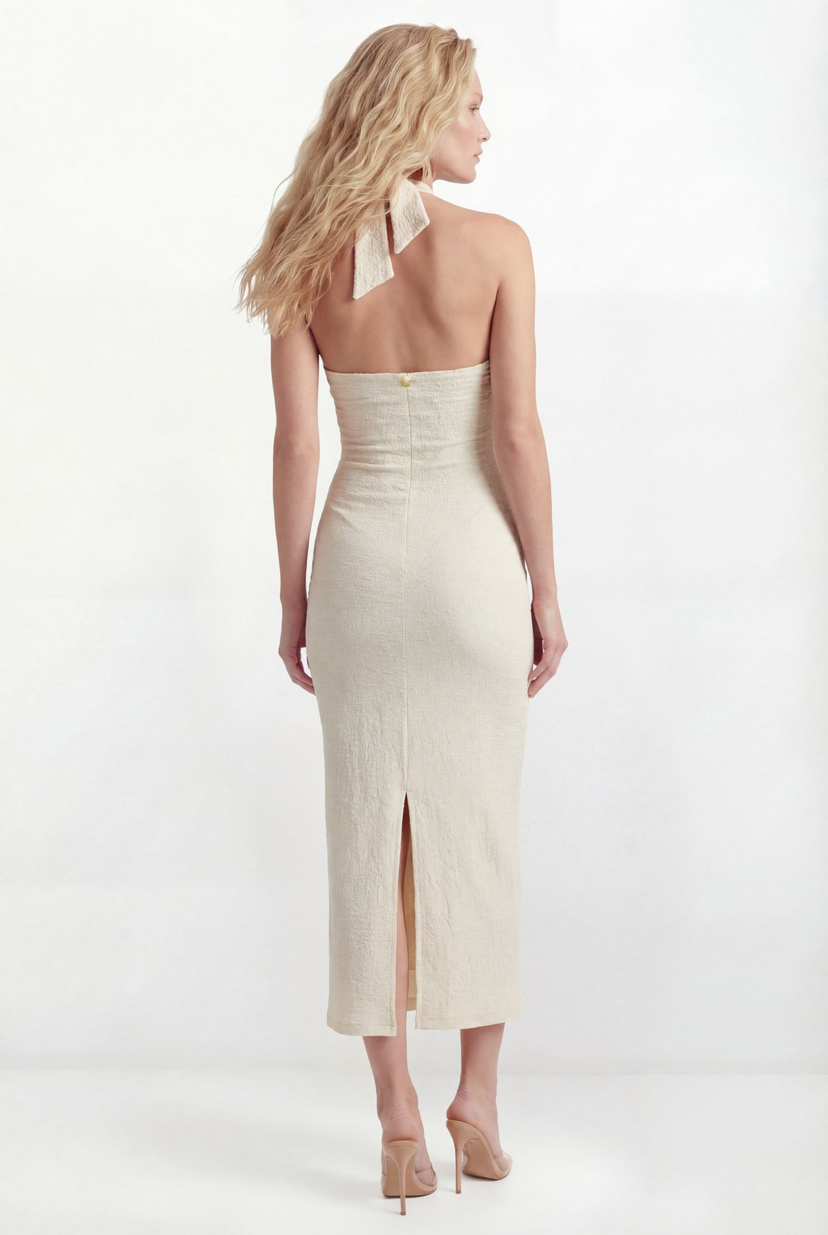 Vestido Midi Fenda Malha Texturizada ACT Feminino Deep Brown