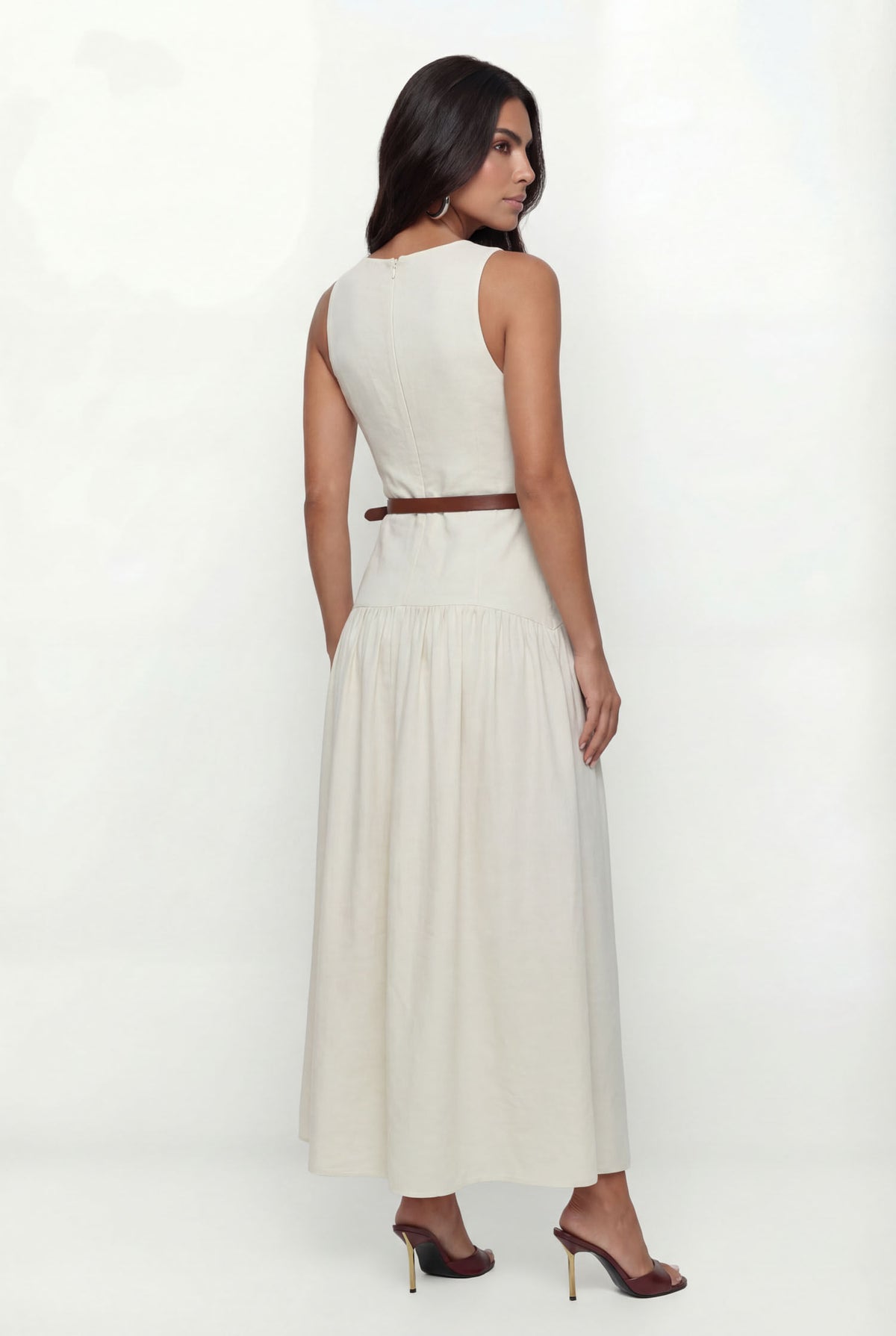 Vestido Midi Com Recortes ACT Feminino Areia