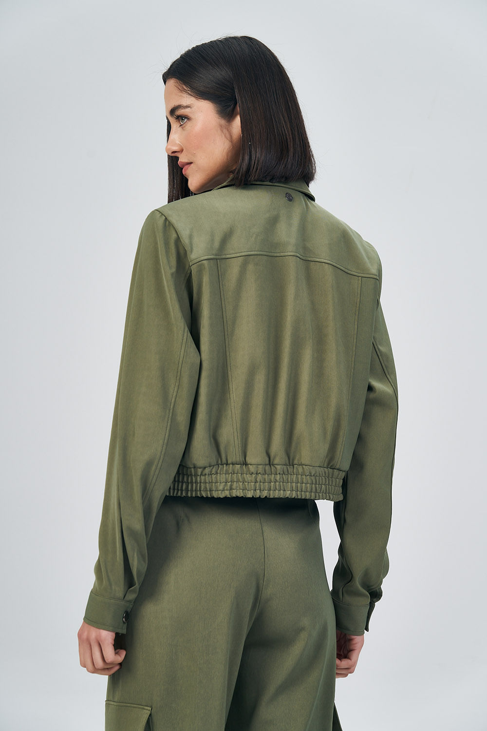 Jaqueta Cropped Fashion Feminina Acostamento Deep Olive