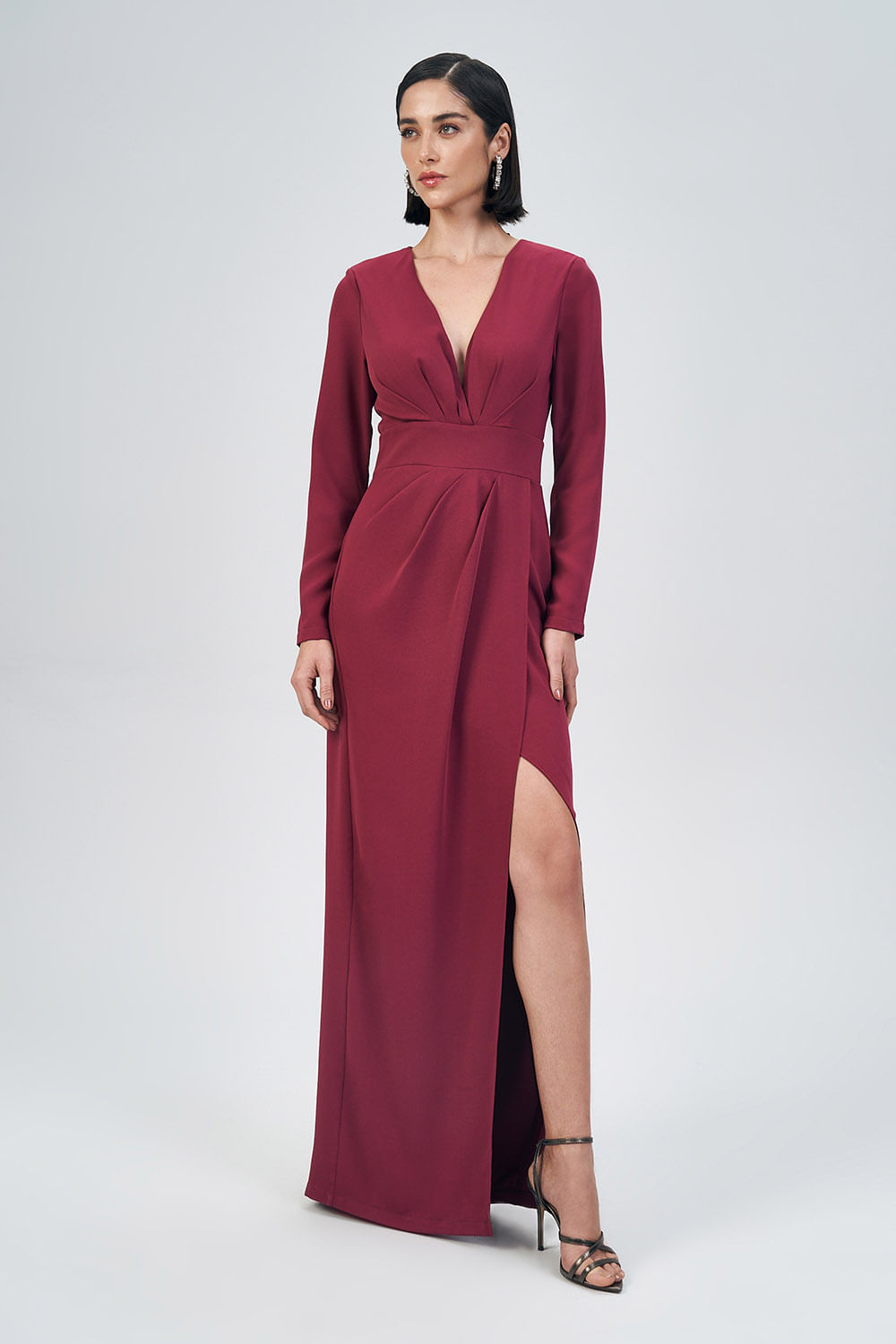 Vestido Longo Fenda Lateral Feminino Acostamento Berry