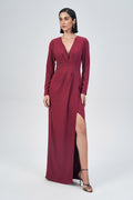 Vestido Longo Fenda Lateral Feminino Acostamento Berry