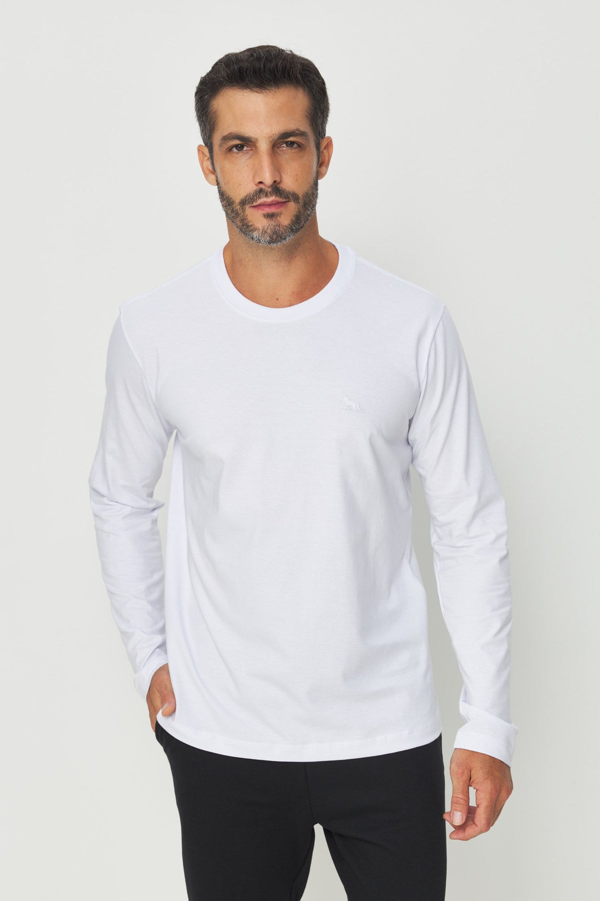 Camiseta Manga Longa Masculina Acostamento Branco