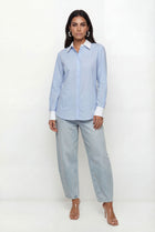 Camisa Com Listras ACT Feminina Calm Blue C/ Off