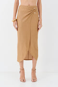Saia Midi Texturizada com Argola Lateral ACT Feminino Sand C/ Dourado