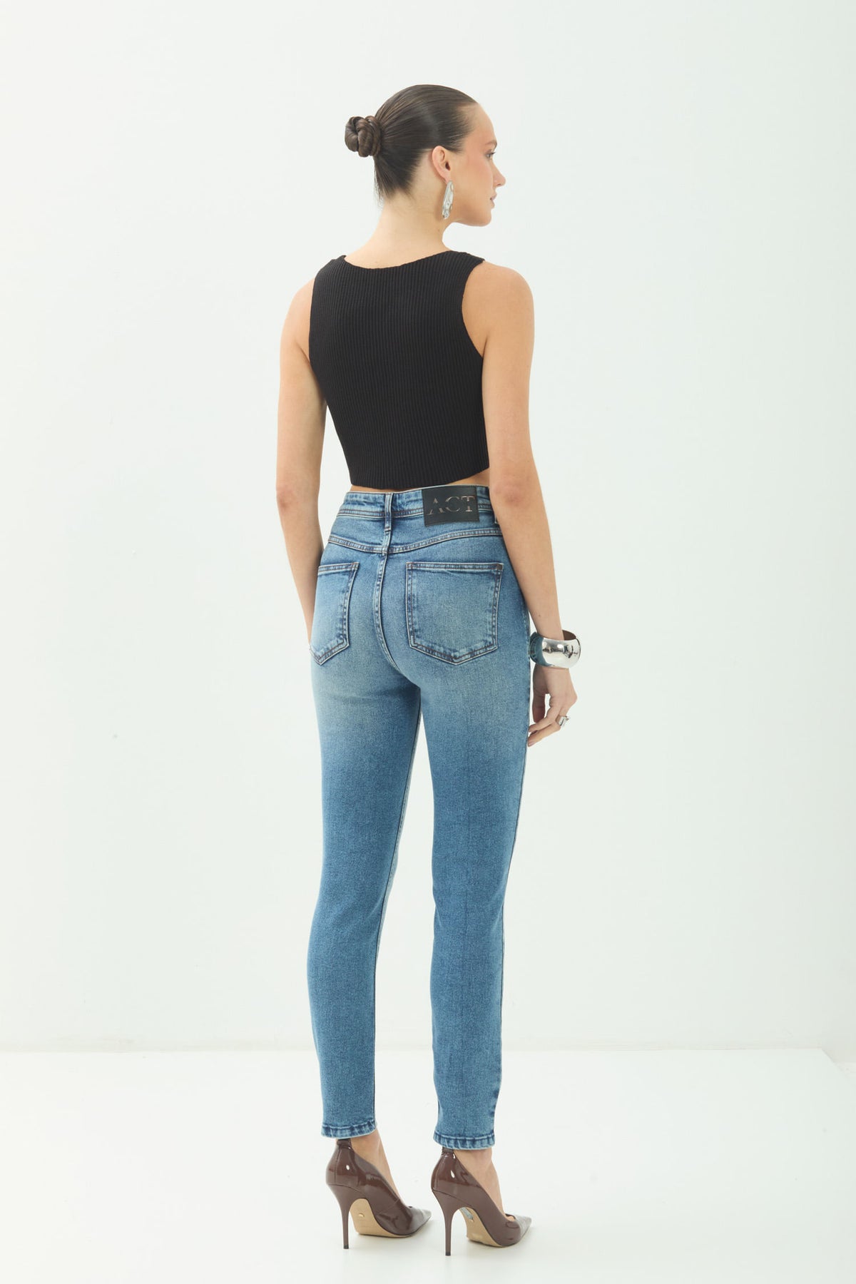 Calça Jeans Skinny Cintura Alta ACT Feminina Jeans Intermediario