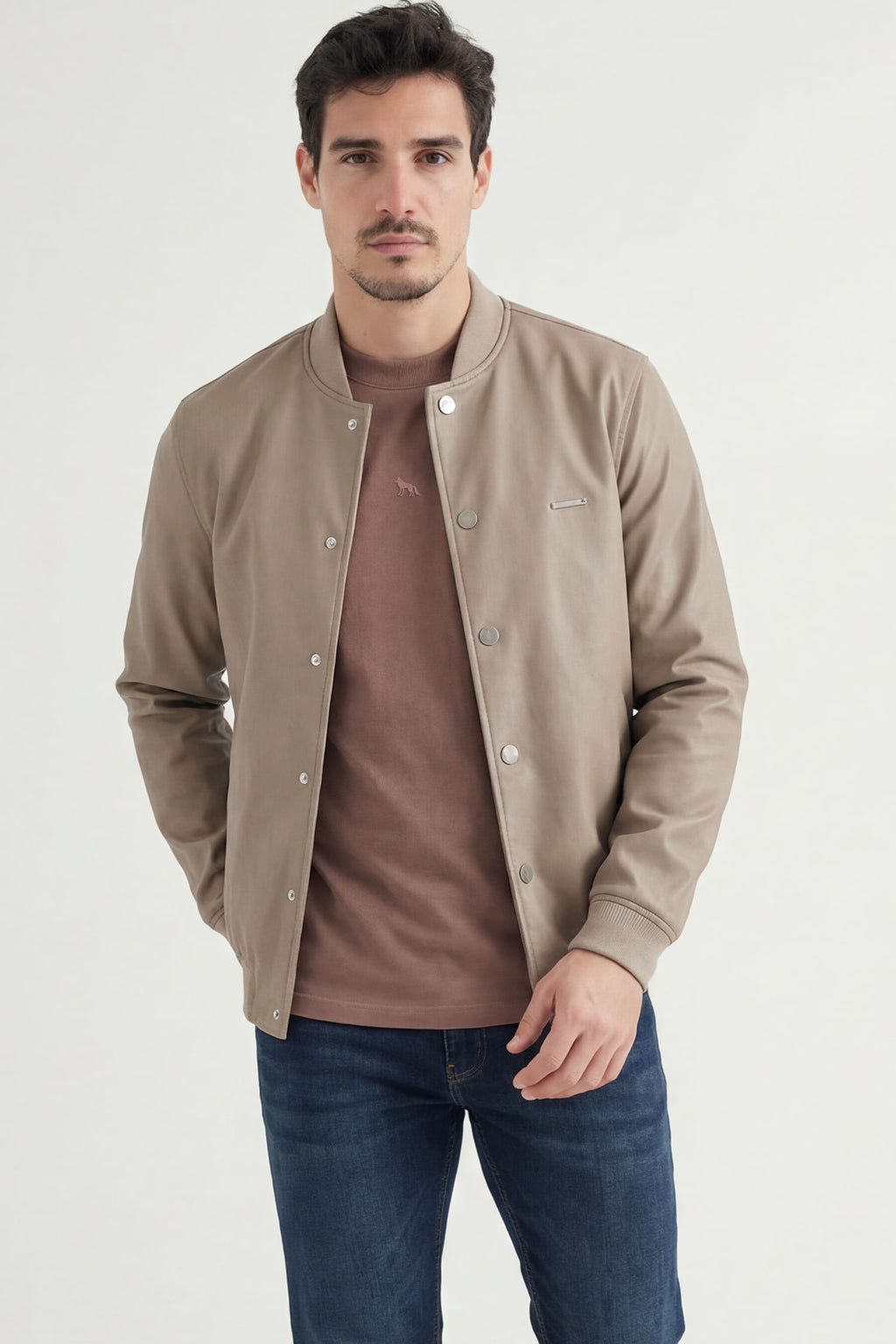 Jaqueta PU Bomber Básica Masculina Acostamento Camurca