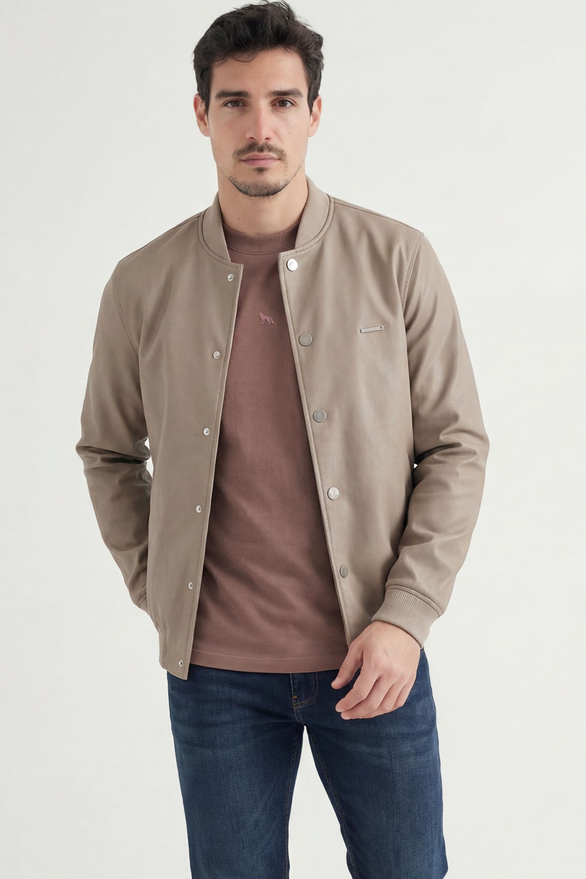 Jaqueta PU Bomber Básica Masculina Acostamento Camurca