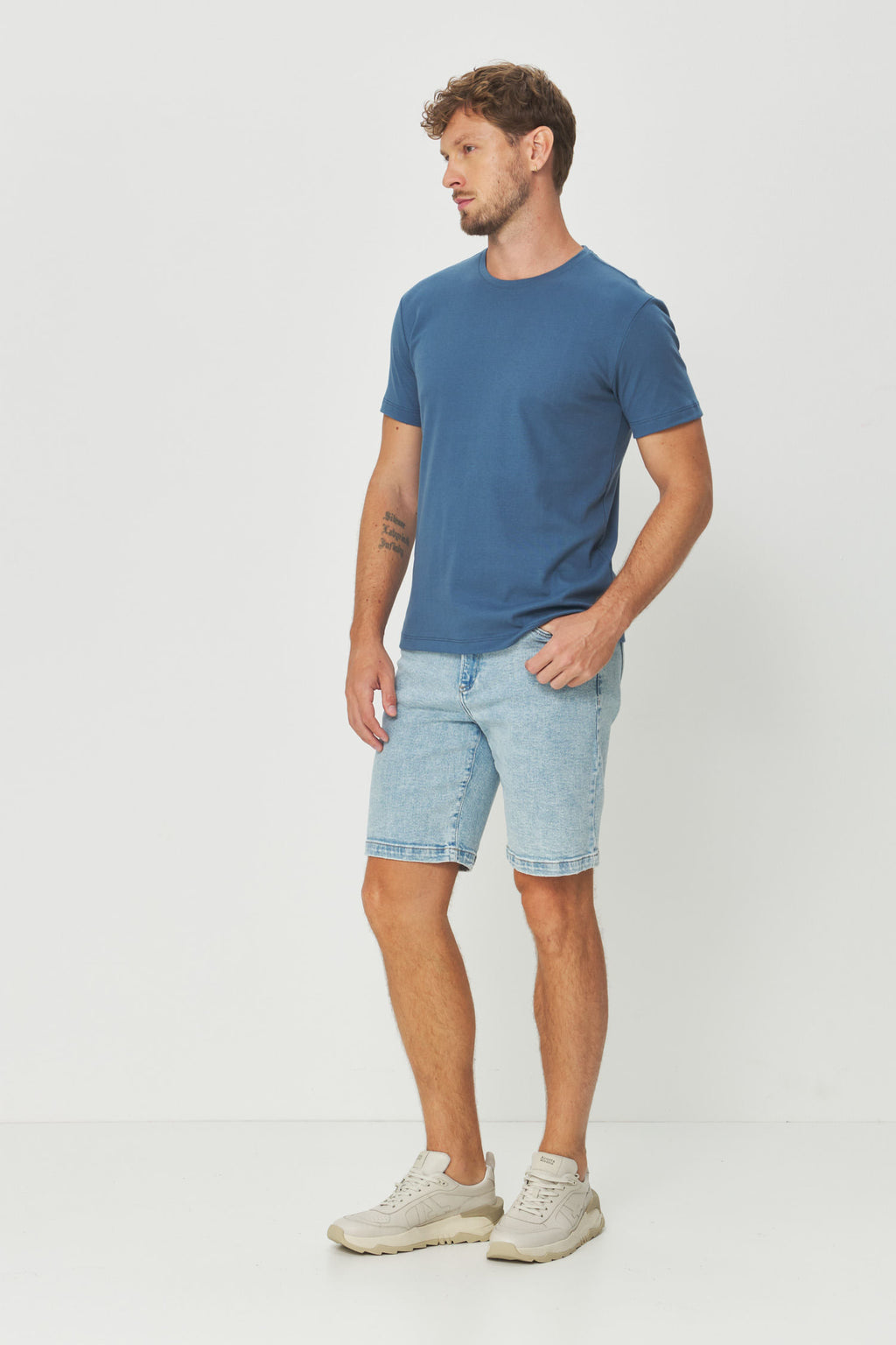 Camiseta Básica Algodão Masculina Acostamento Azul Atlantico