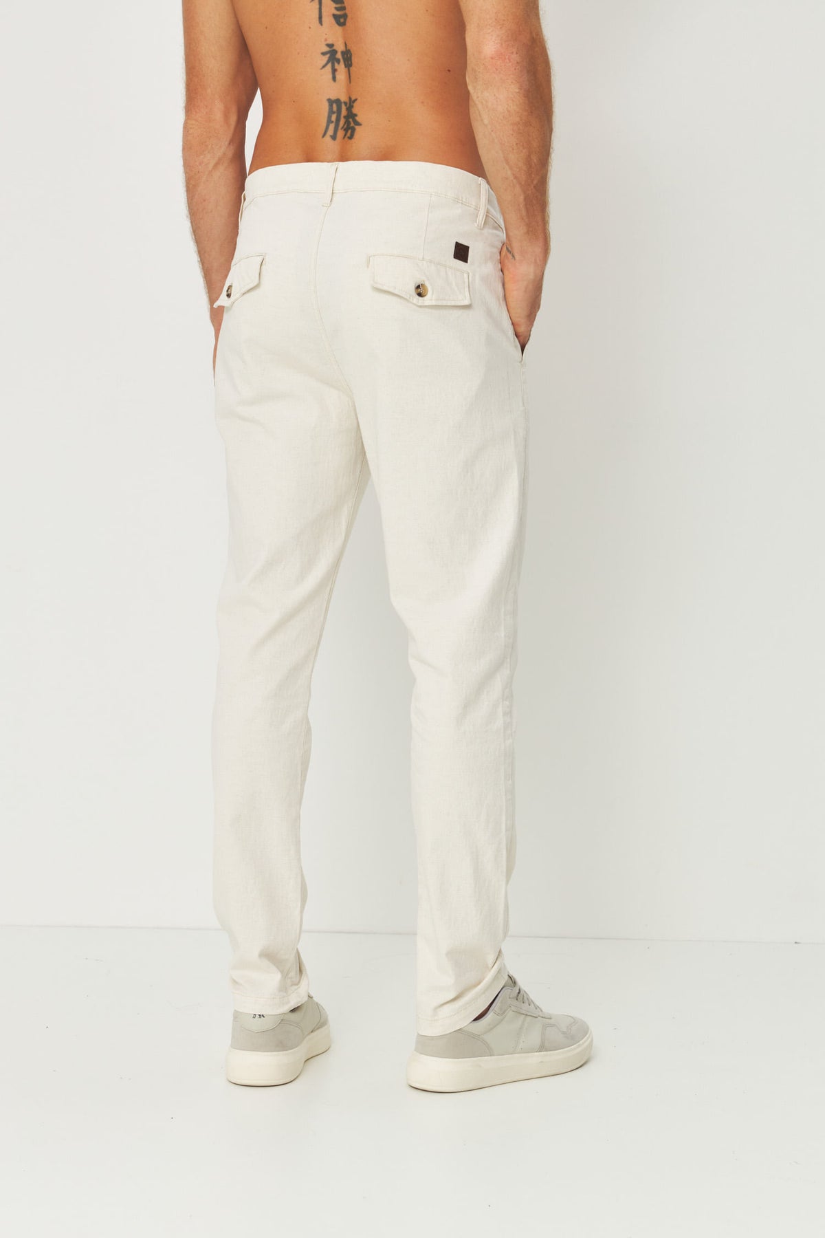 Calça Chino Skinny Com Linho Masculina Acostamento Natural