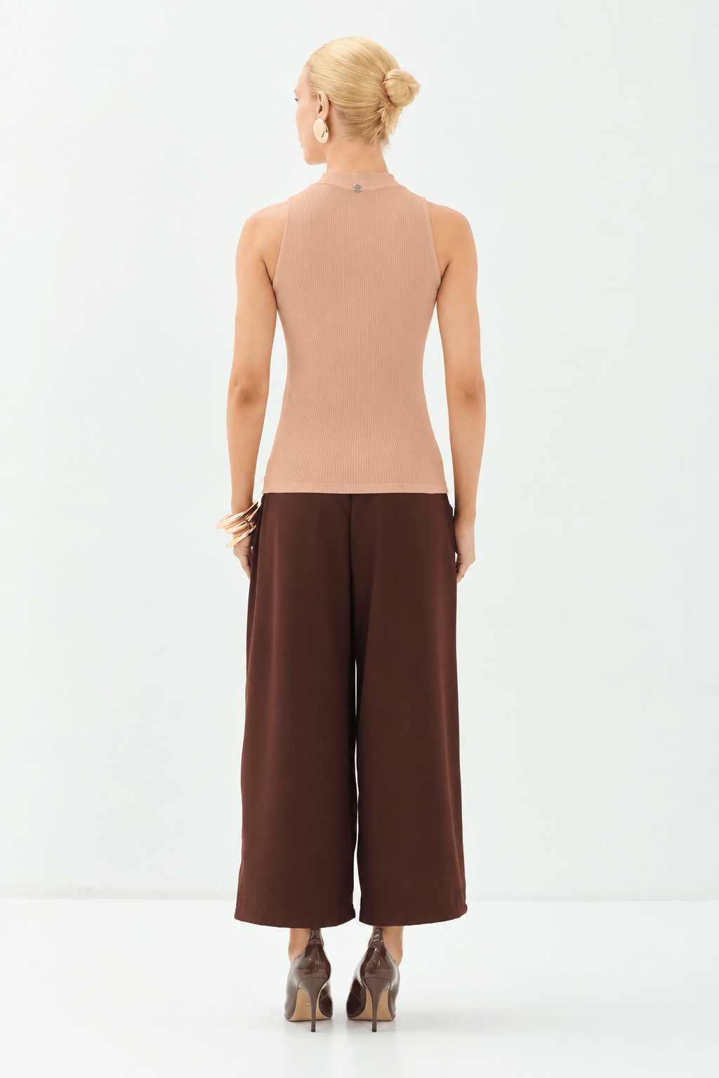 Blusa Canelada Gola Alta  ACT Feminino Sepia