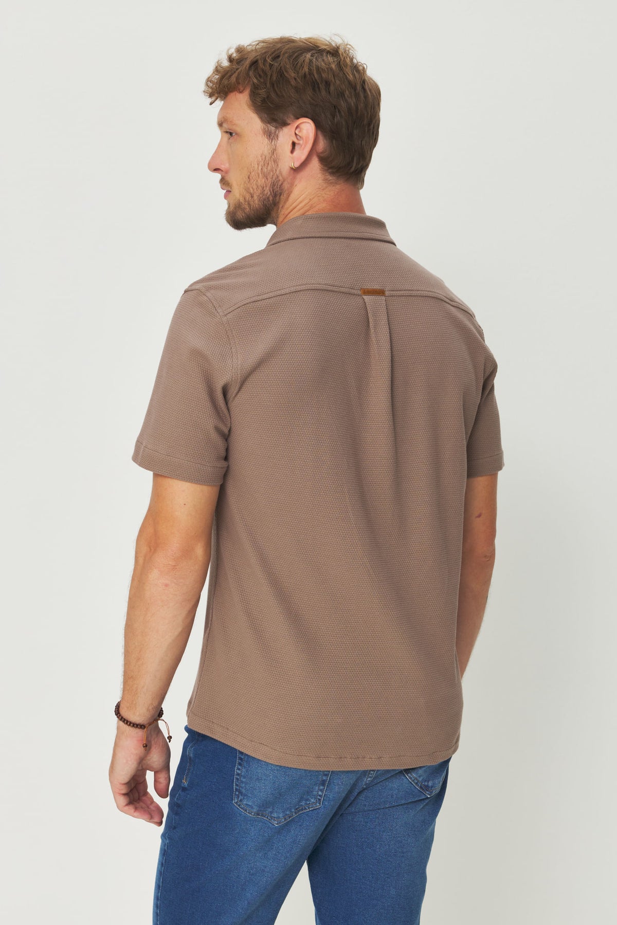 Camisa Algodão Manga Curta Masculino Acostamento Capuccino