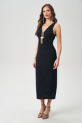 Vestido com Frente Vazada Feminino Acostamento Preto