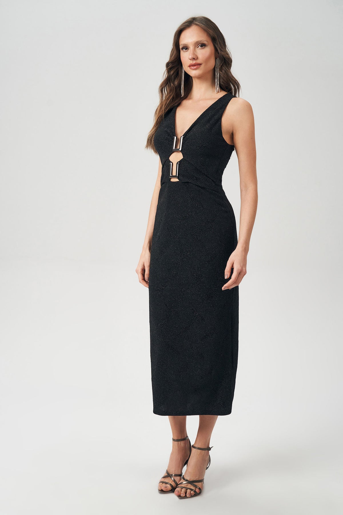 Vestido com Frente Vazada Feminino Acostamento Preto