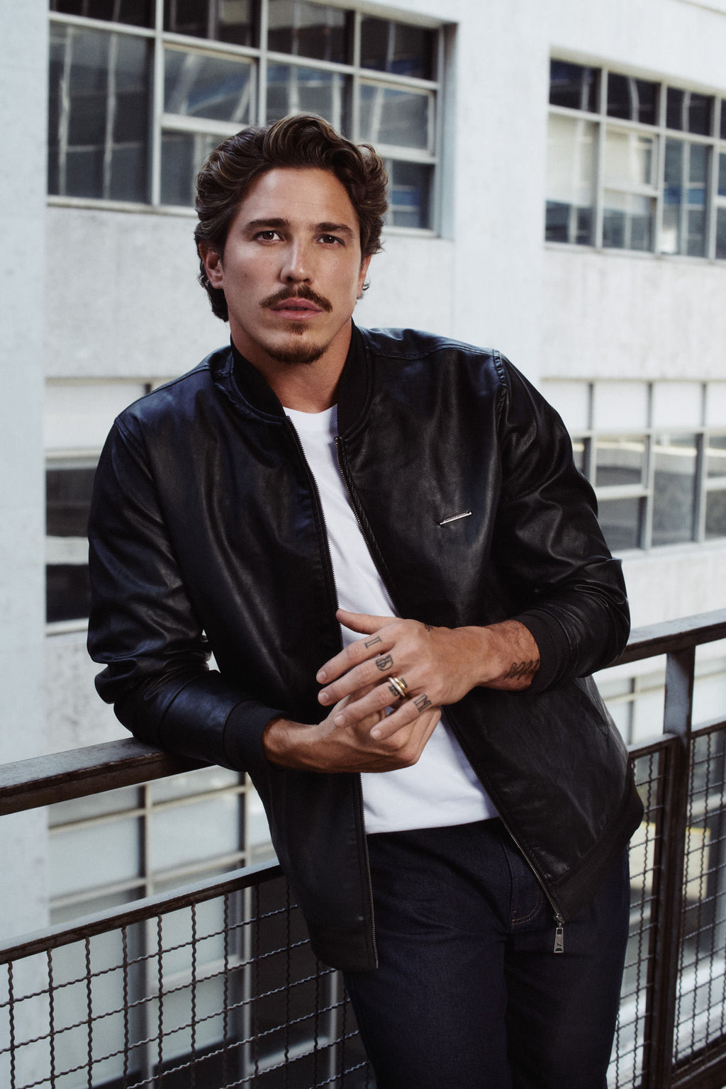 Jaqueta PU Com Ziper Masculino Acostamento Preto