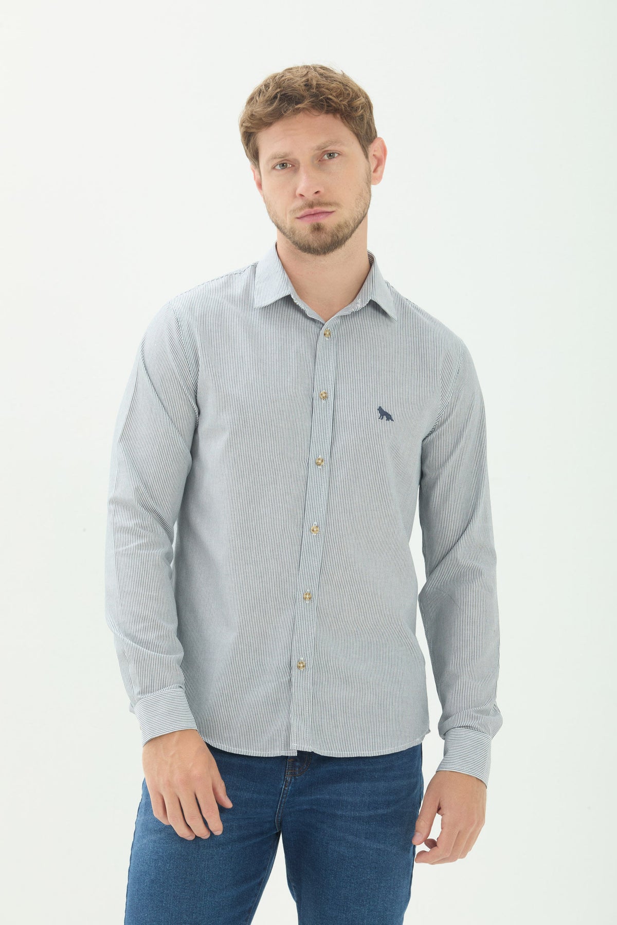 Camisa Listrada Manga Longa Masculina Acostamento Listrado Mini Preto