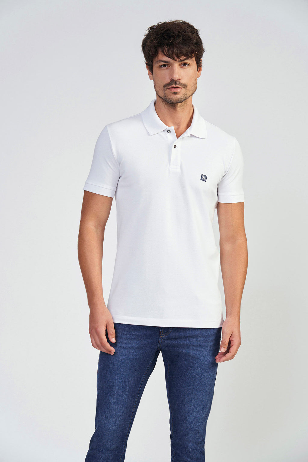 Polo Patch Logo Masculina Acostamento Mescla Grafite