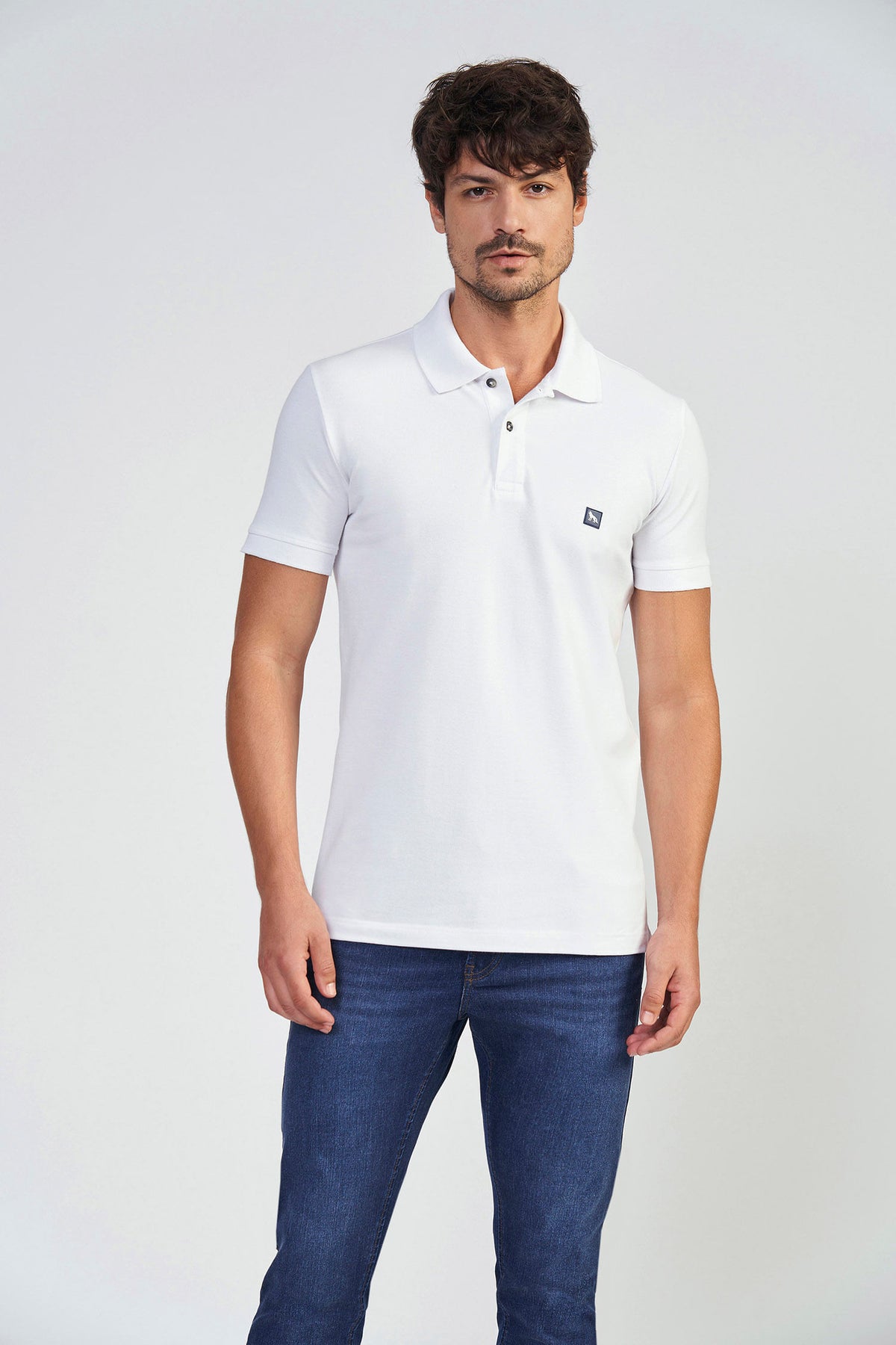 Polo Patch Logo Masculina Acostamento Mescla Grafite