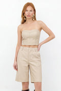 Top PU Sem Alça Minimalista ACT Feminino Sand