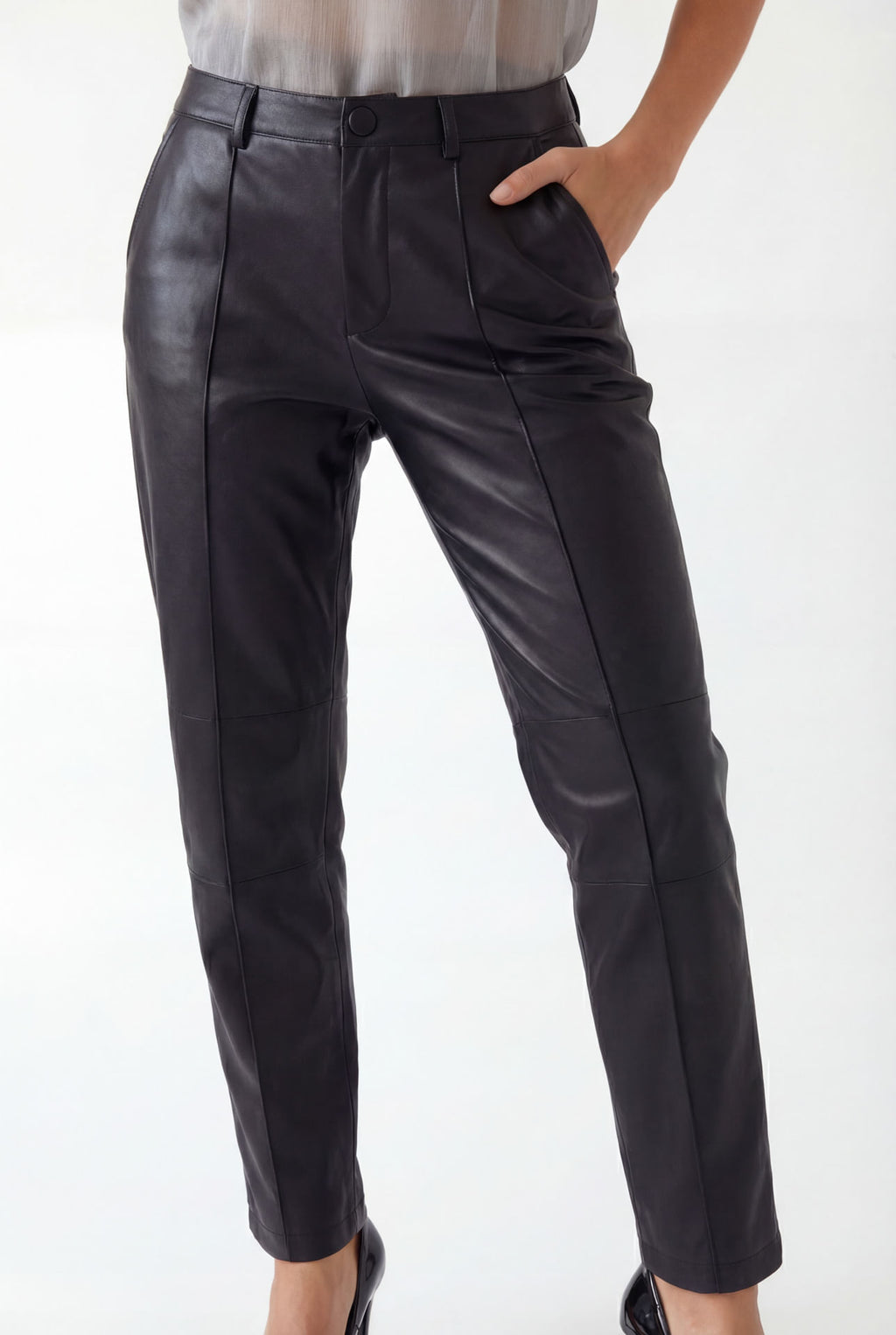 Calça PU Reta Com Bolsos ACT Feminina Preto