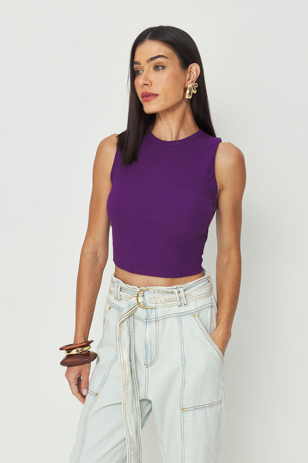 Regata Cropped Feminina Acostamento Purple