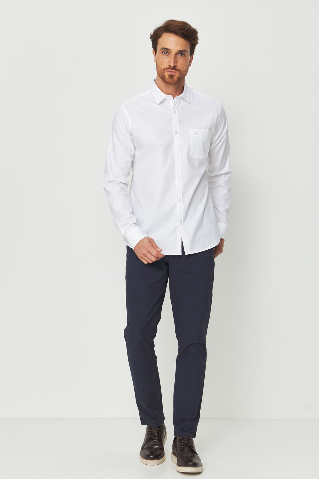 Camisa Manga Longa Scrivania Masculina Acostamento Branco