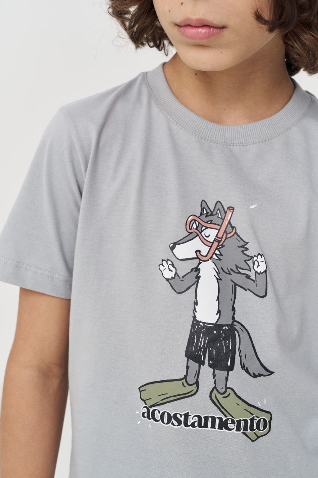 Camiseta Estampa Lobo Menino Acostamento Next Azul Neblina