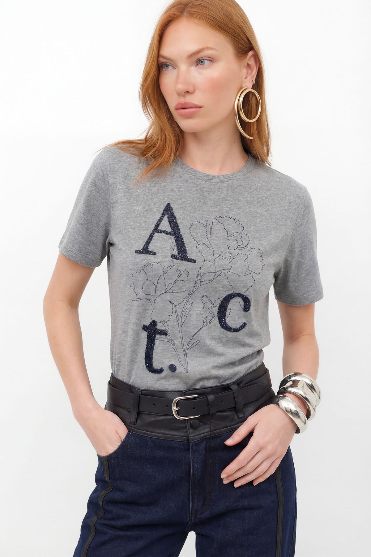 T-Shirt Com Aplicação ACT Feminina Mescla