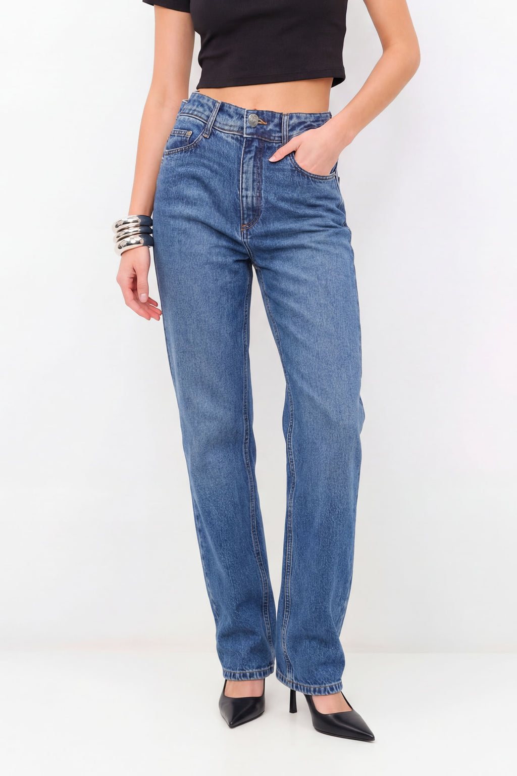 Calça Jeans Straigth Básica ACT Feminina Jeans Intermediario