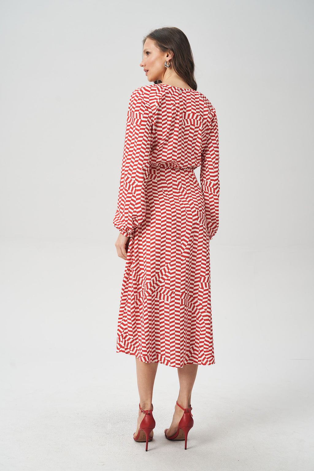 Vestido Midi Estampado Feminino Acostamento Red Mosaic