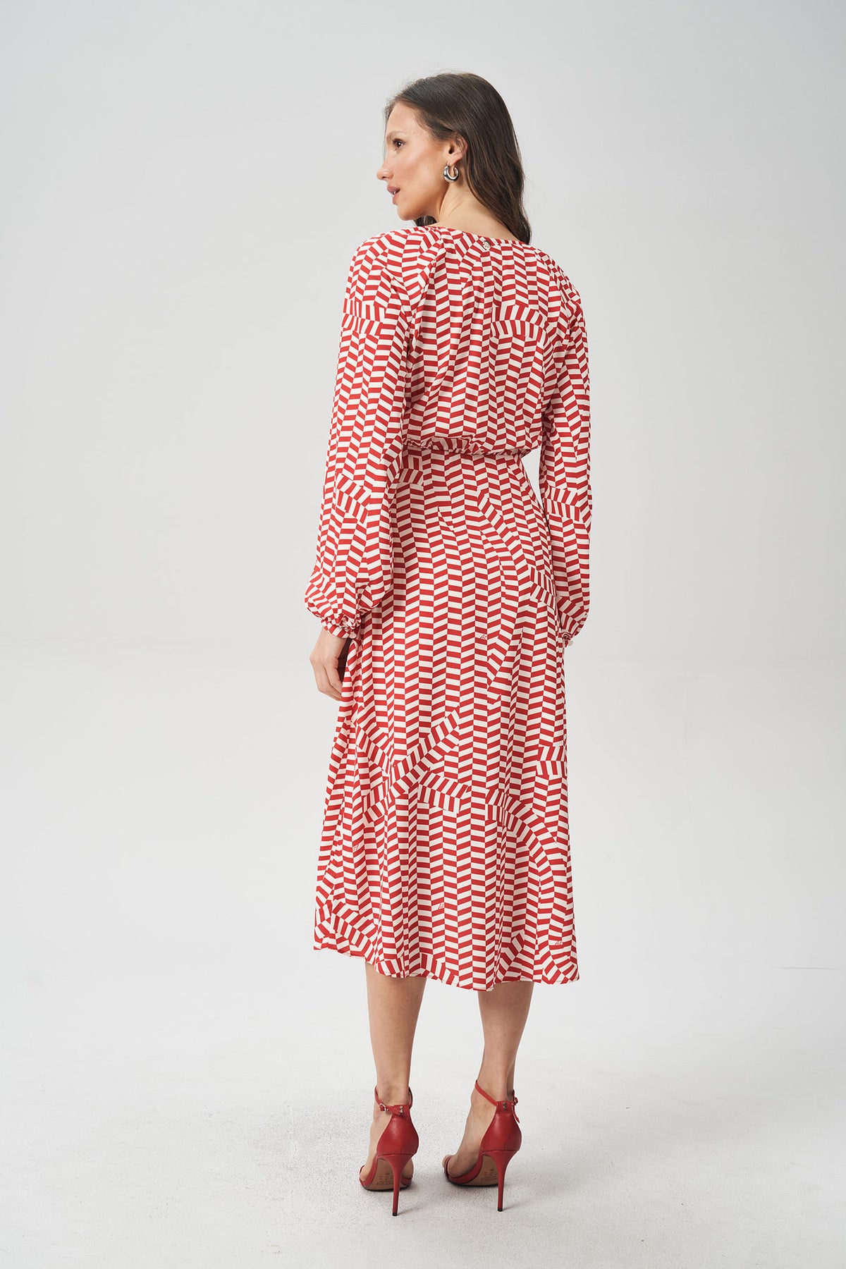 Vestido Midi Estampado Feminino Acostamento Red Mosaic
