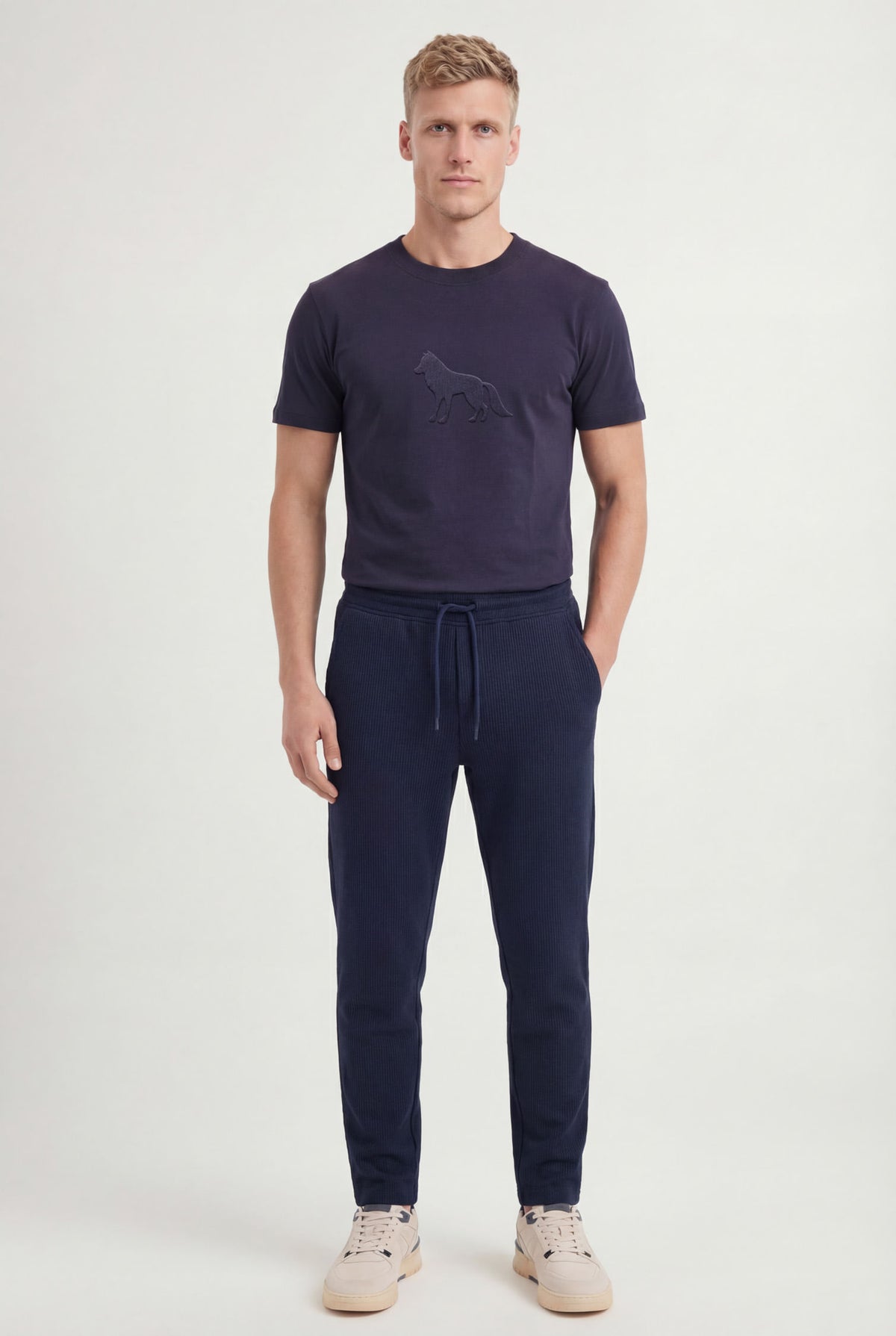 Calça Casual Com Cordão Masculina Acostamento Marinho