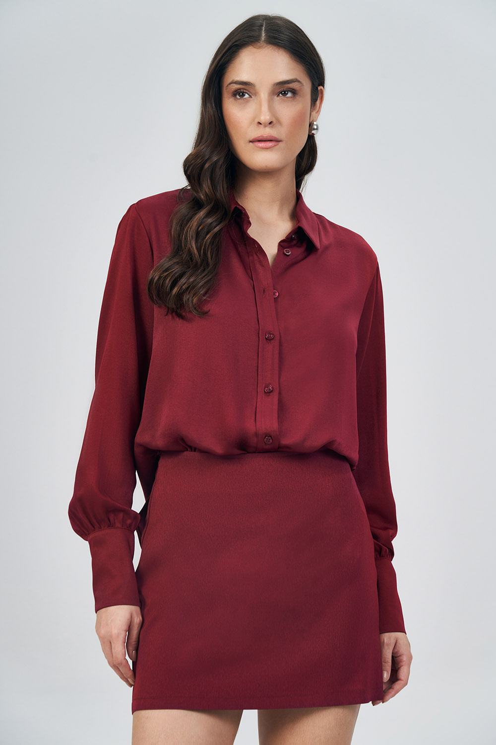 Camisa Acetinada Glamour Feminina Acostamento Matcha