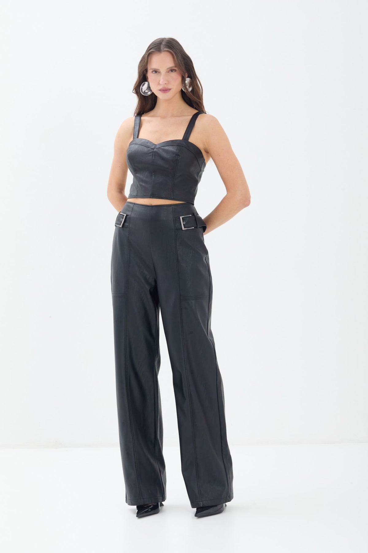 Calça PU Com Fivelas ACT Feminino Preto