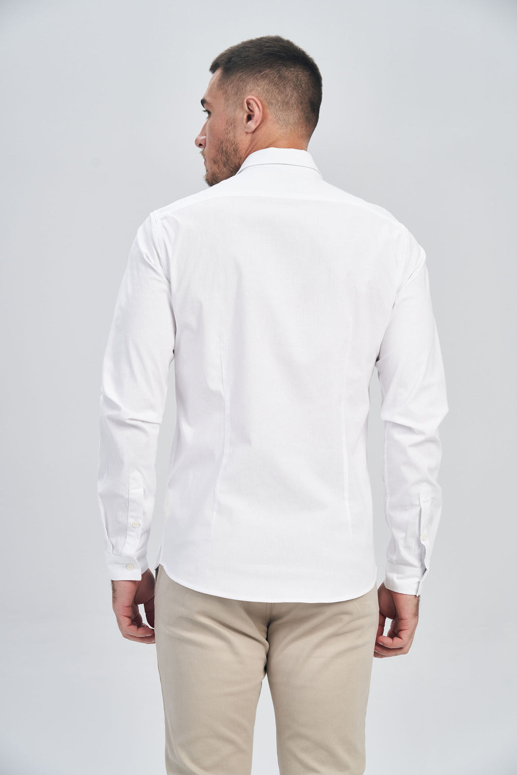 Camisa Manga Longa Social Elastano Masculina Acostamento Salmao