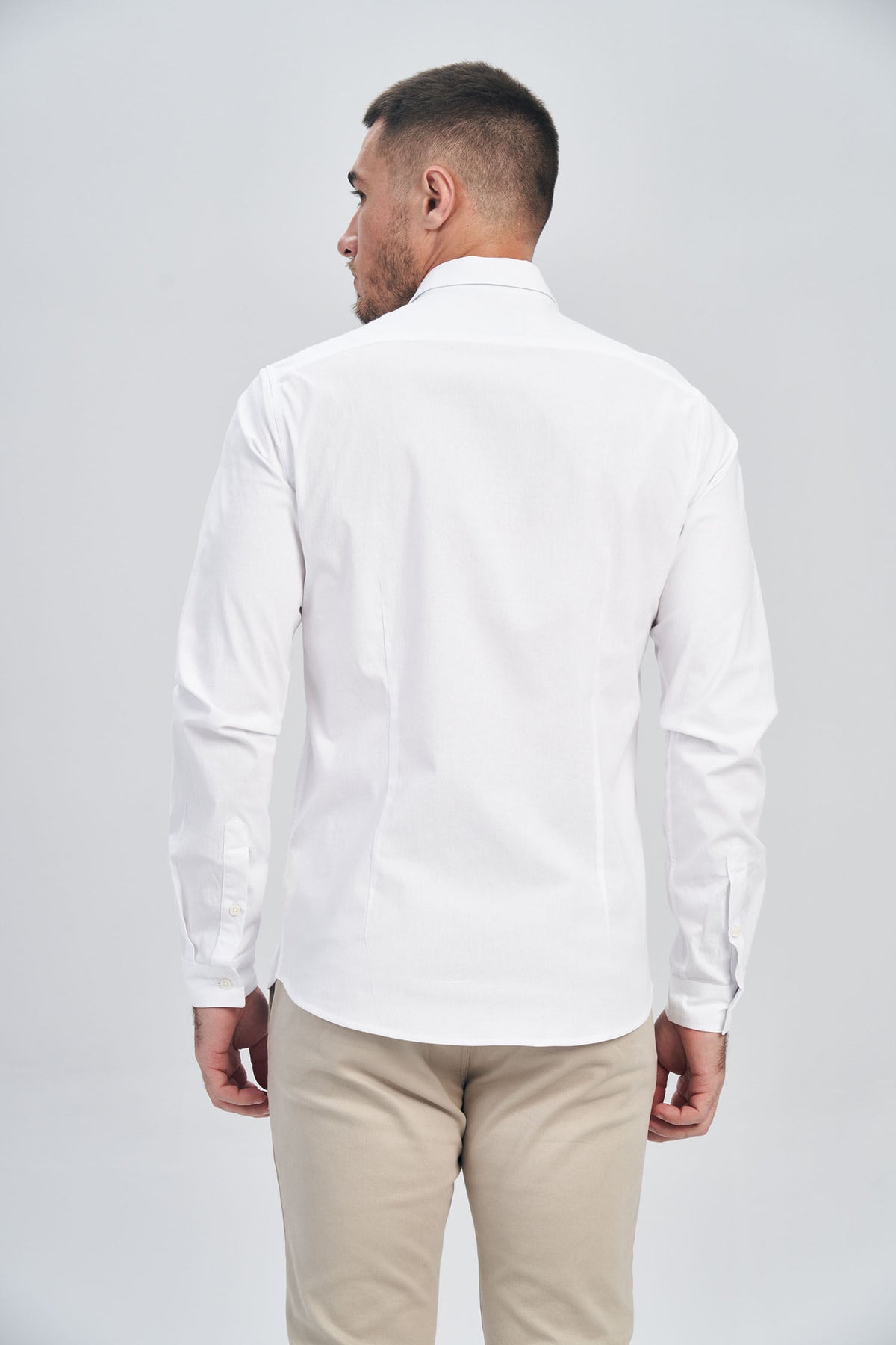 Camisa Manga Longa Social Elastano Masculina Acostamento Salmao