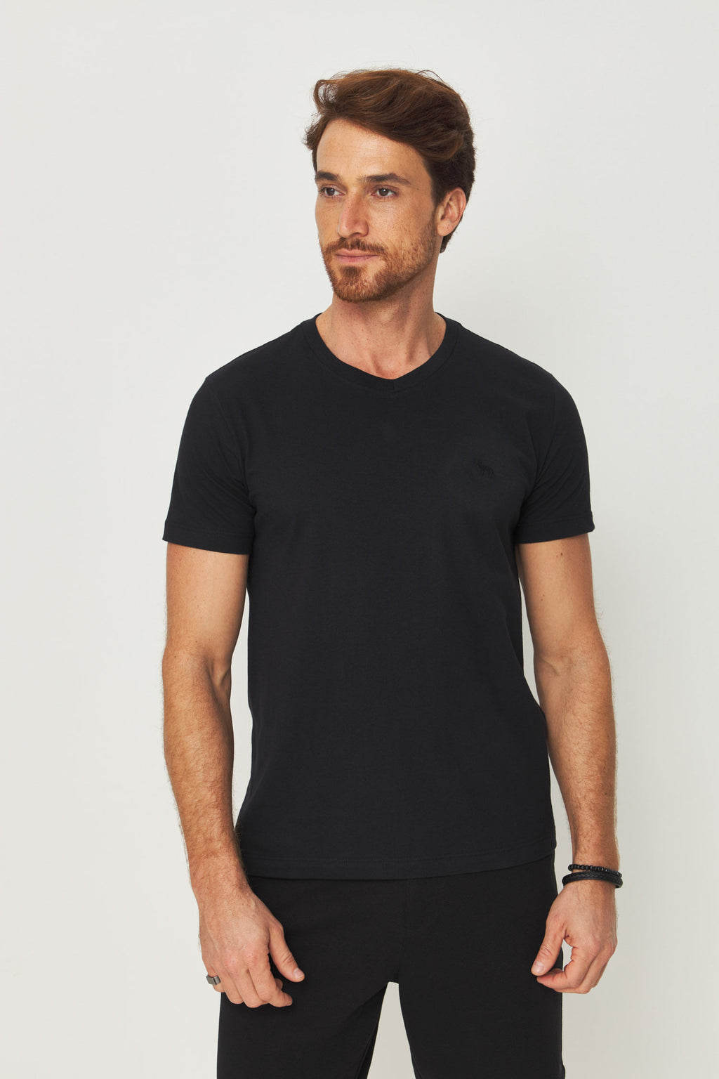 Camiseta Casual Gola V Masculina Acostamento Preto