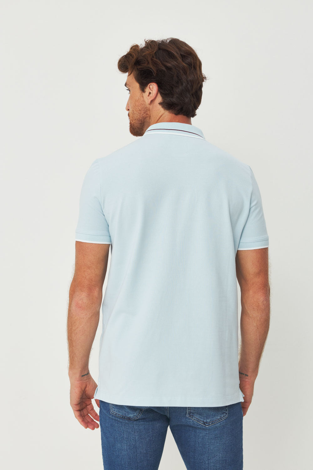 Polo Detalhe Gola Masculina Acostamento Azul Maresia