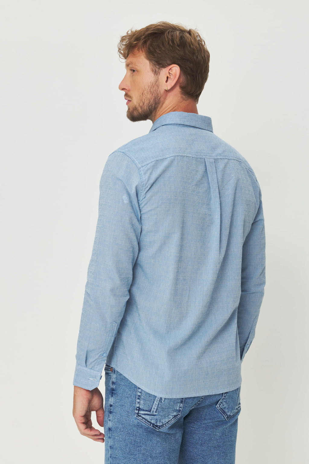Camisa Leve Manga Longa Masculina Acostamento Azul Claro